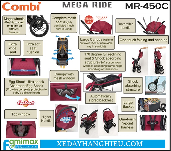 Xe đẩy Combi Mega Ride MR-450C cho bé đến 4 tuổi